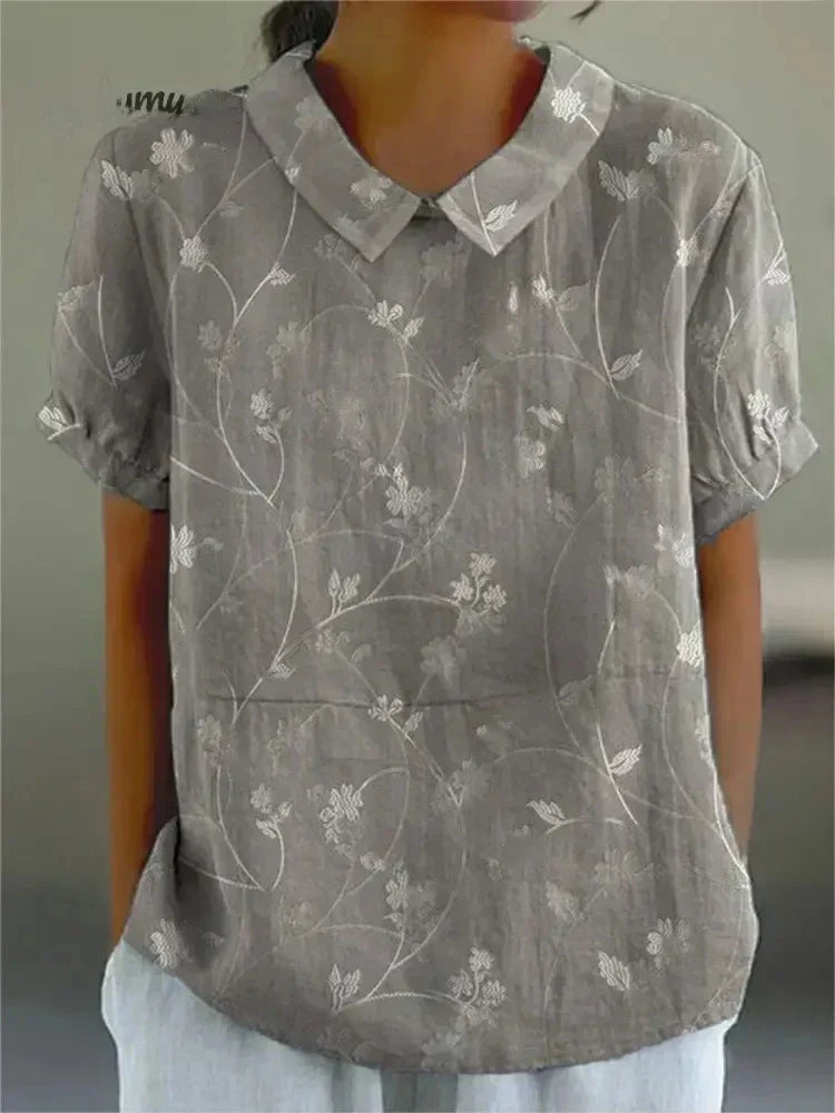 Shira - Elegante camicia da donna in lino con stampa di pesci