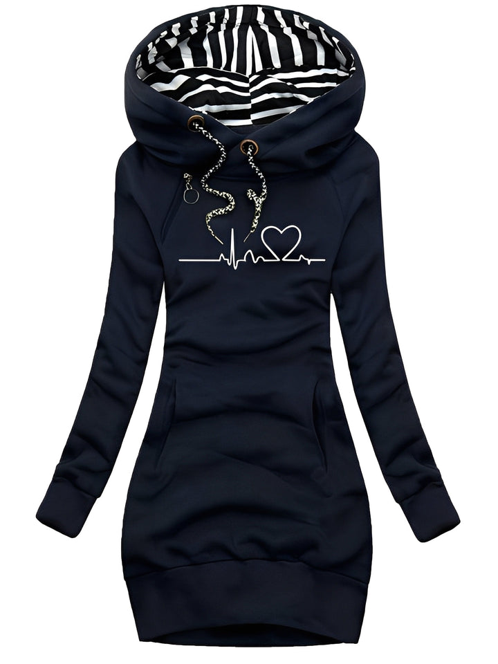 Roxanne - Abito in maglia casual stampato con cappuccio per donne