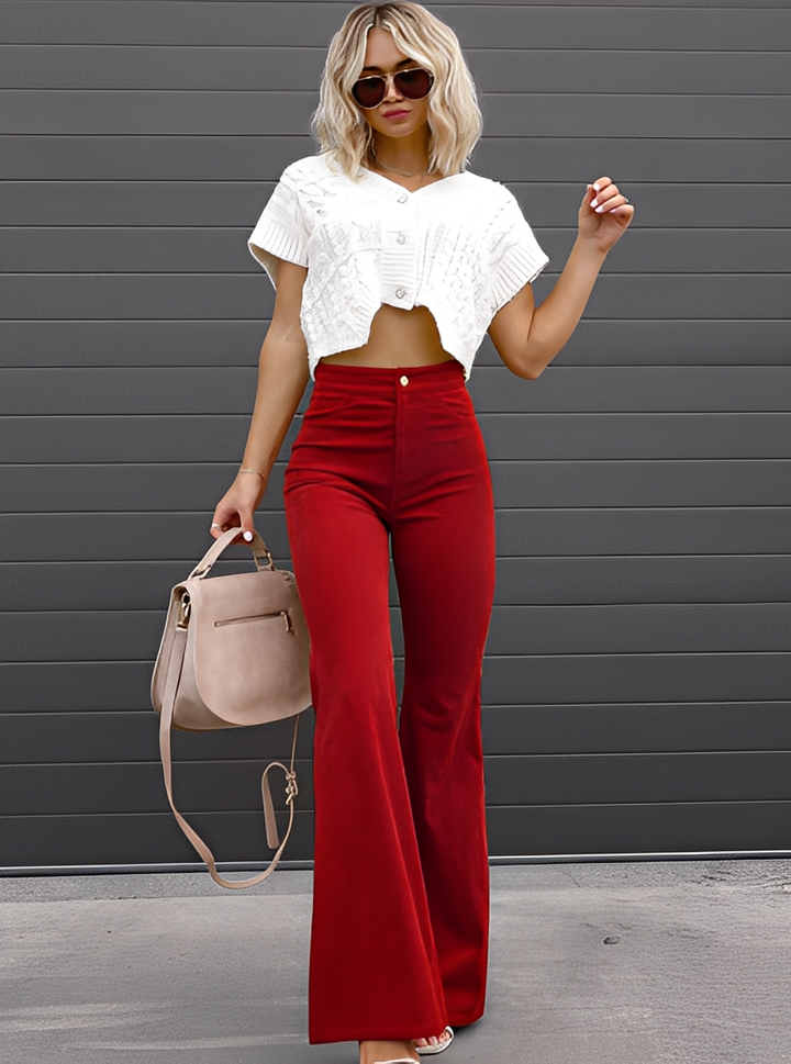 Deziree - Pantaloni a zampa casual a vita alta per donne