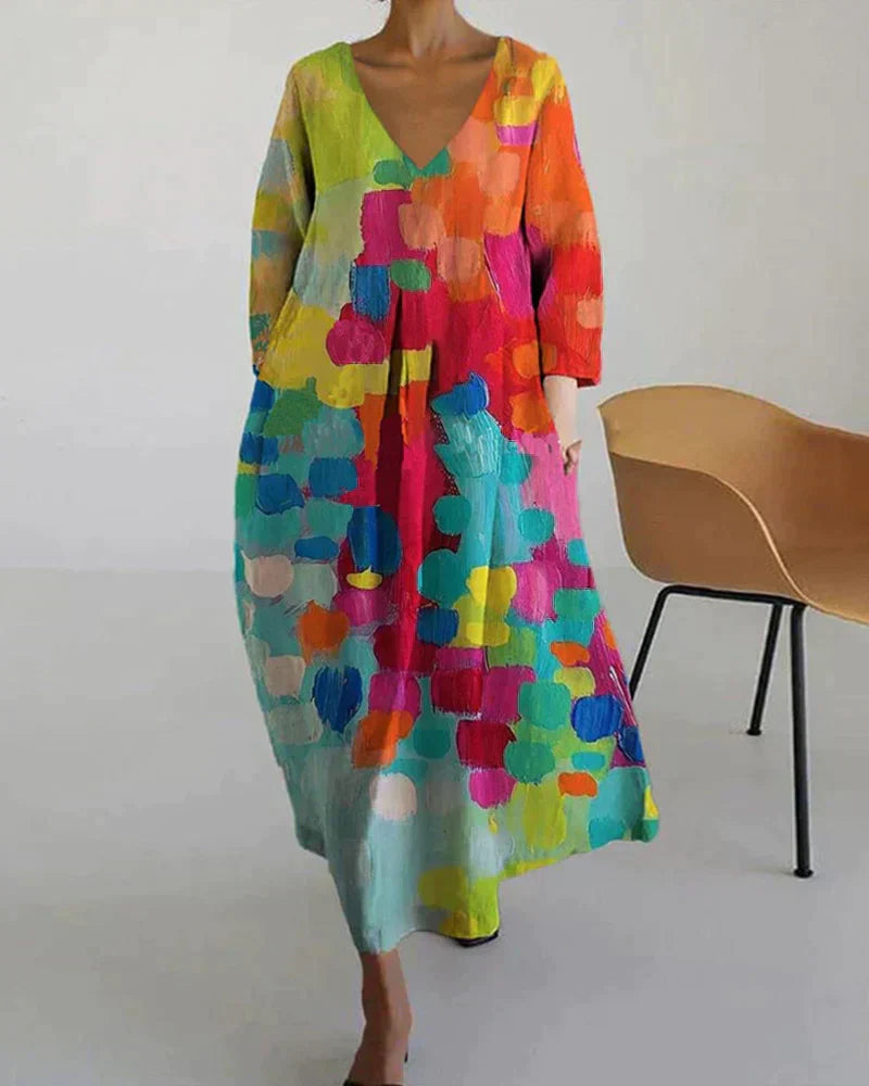 Tatiana - Abito colorato con scollo a V e stampa